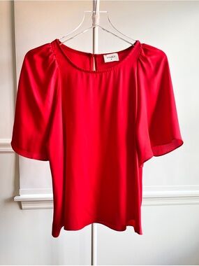 Everly red short sleeve blouse top flutter sleeves made in USA Women's L